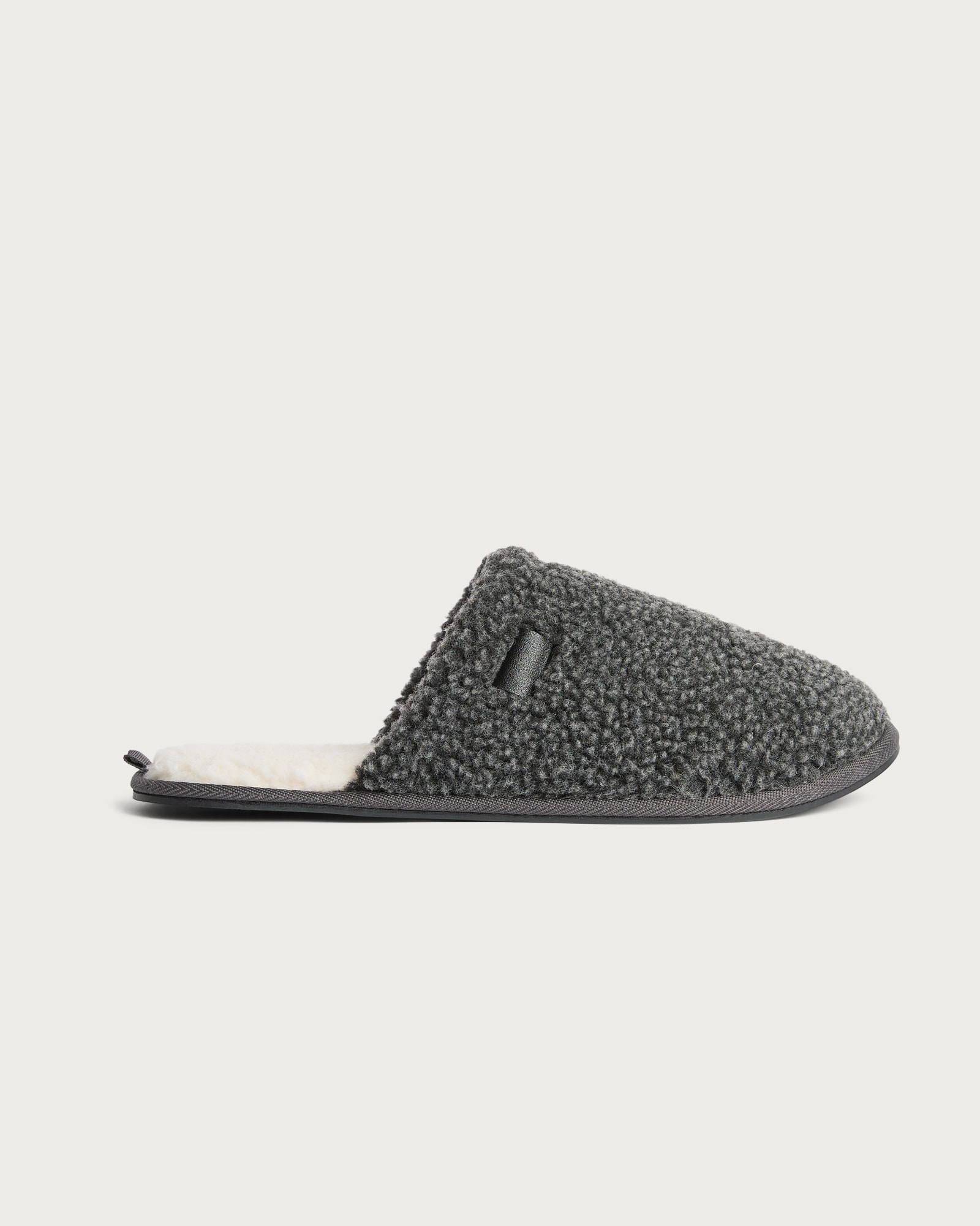 F&F Borg Textured Backless Mule Slippers in Grey