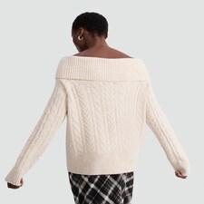 F&F Cable Knit Off Shoulder Jumper with Wool in Neutral thumbnail 3