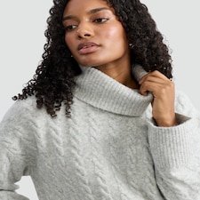 F&F Cable Knit Roll Neck Jumper with Wool in Silver