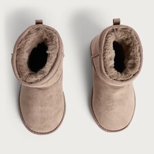 F&F Faux Suede Fur Lined Water Repellent Boot Slippers in Mink thumbnail 2