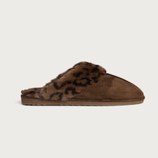 F&F Leopard Print Faux Fur Trim Mule Slippers in Brown