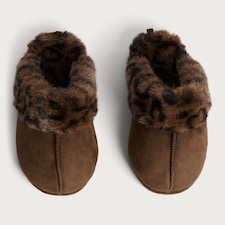 F&F Leopard Print Faux Fur Trim Mule Slippers in Brown thumbnail 2