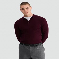 F&F Pure Merino Wool Long Sleeved Polo Shirt in Burgundy thumbnail 2