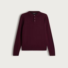 F&F Pure Merino Wool Long Sleeved Polo Shirt in Burgundy thumbnail 4