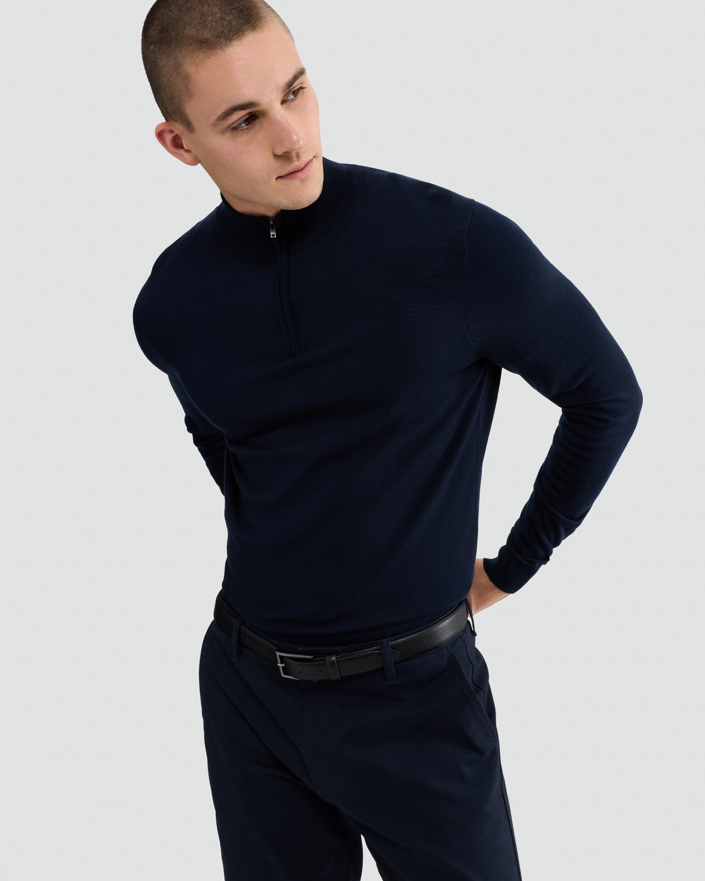 F&F Pure Merino Wool High Neck Jumper in Navy