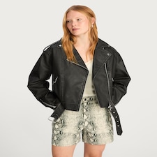 F&F Distressed Zip Detail Biker Jacket in Black