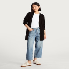 F&F Patch Pocket Open Front Cardigan with Wool in Black