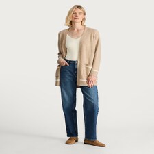 F&F Patch Pocket Open Front Cardigan with Wool in Mink thumbnail 2