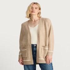 F&F Patch Pocket Open Front Cardigan with Wool in Mink thumbnail 3