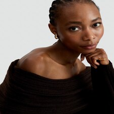 F&F Ribbed Knit Bardot Midi Dress with Wool in Brown thumbnail 2