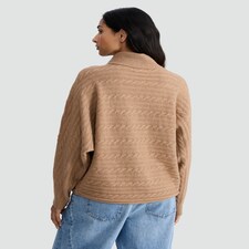F&F Cable Knit Roll Neck Batwing Jumper with Wool in Camel thumbnail 3
