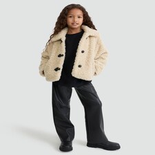 F&F Girls Teddy Duffle Coat in Cream thumbnail 2