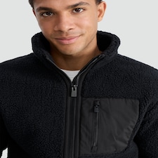 F&F Pocket Front Zip Up Fleece Jacket in Black