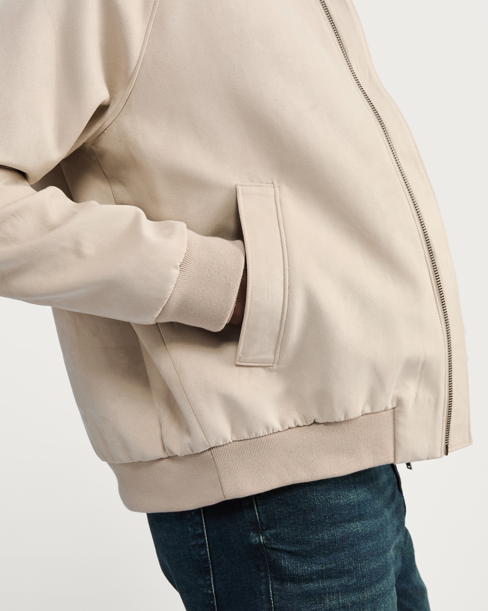 The F&F Edit Faux Suede Zip Front Bomber Jacket in Stone thumbnail 3