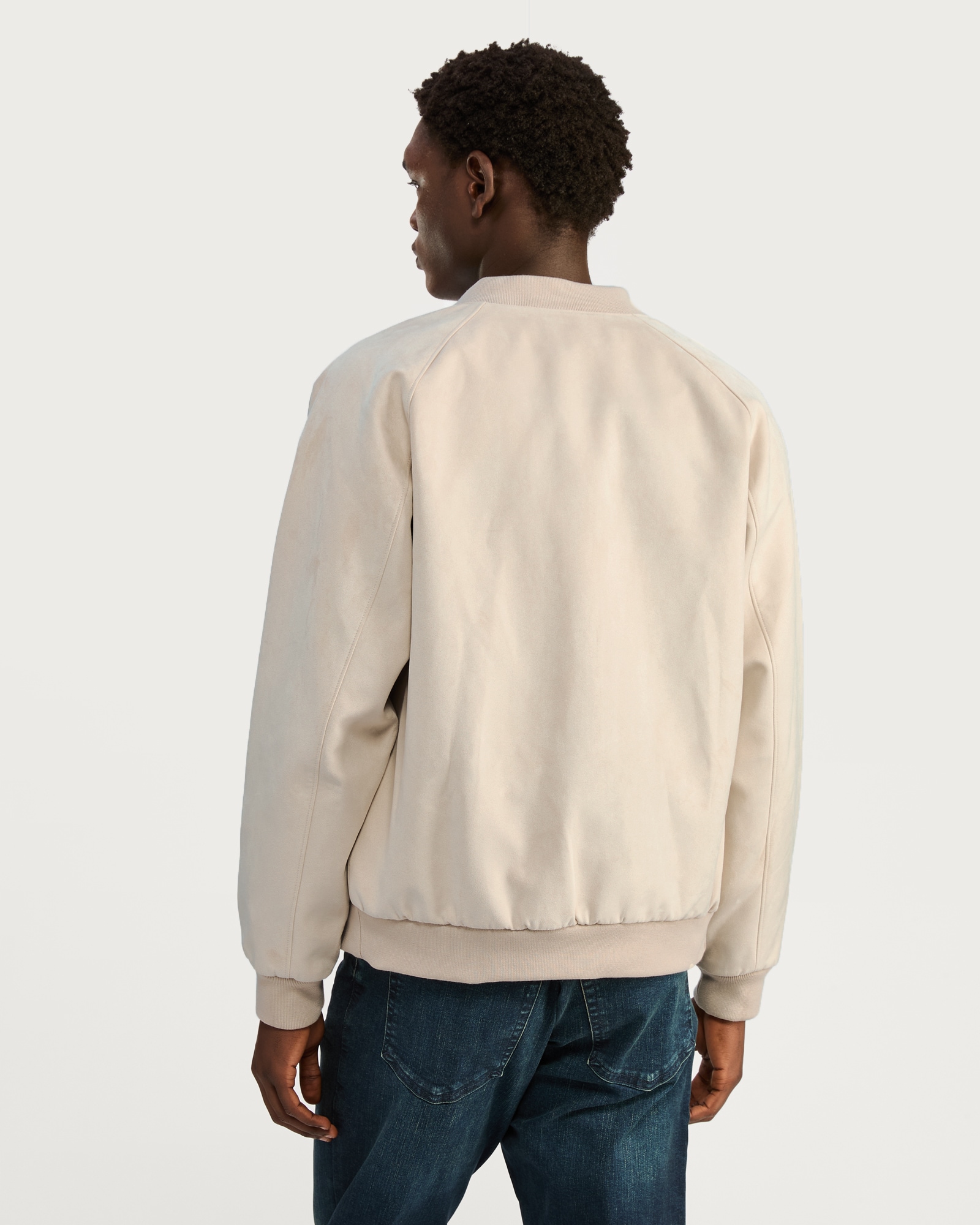 The F&F Edit Faux Suede Zip Front Bomber Jacket in Stone thumbnail 4