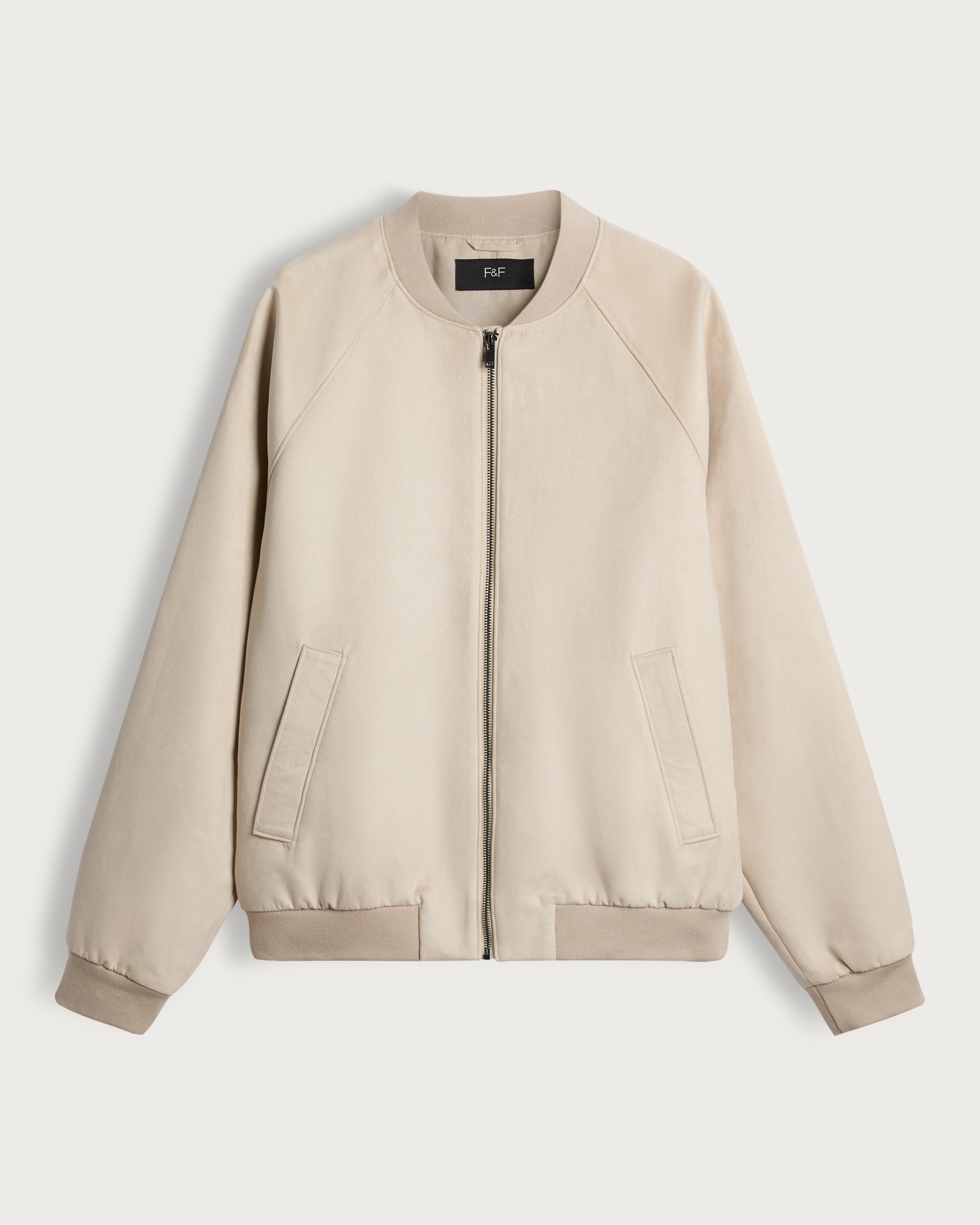 The F&F Edit Faux Suede Zip Front Bomber Jacket in Stone thumbnail 5