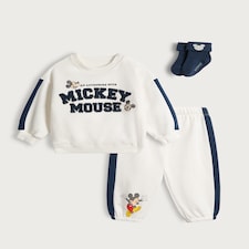 Disney Mickey Mouse 3-Piece Cotton Rich Sweatshirt, Joggers and Socks Set in White