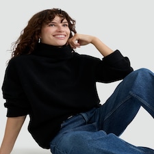 F&F Knitted Roll Neck Jumper Dress with Wool in Black thumbnail 2