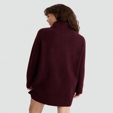 F&F Knitted Roll Neck Jumper Dress with Wool in Burgundy thumbnail 4