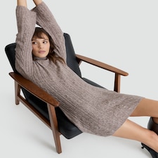 F&F Cable Knit Fit and Flare Dress with Wool in Mink