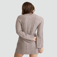 F&F Cable Knit Fit and Flare Dress with Wool in Mink thumbnail 3