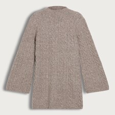 F&F Cable Knit Fit and Flare Dress with Wool in Mink thumbnail 4