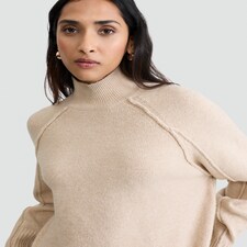 F&F Knitted High Neck Jumper with Wool in Neutral thumbnail 2