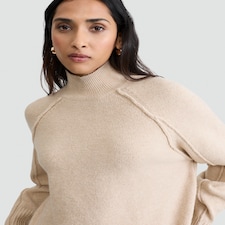 F&F Knitted High Neck Jumper with Wool in Neutral thumbnail 2