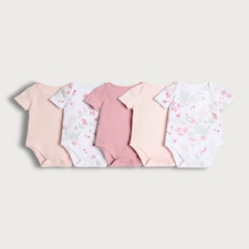 F&F Baby 5-Pack Pure Cotton Floral Bodysuits in Pink