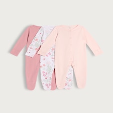 F&F Baby 3-Pack Pure Cotton Floral Print Sleepsuits in Pink