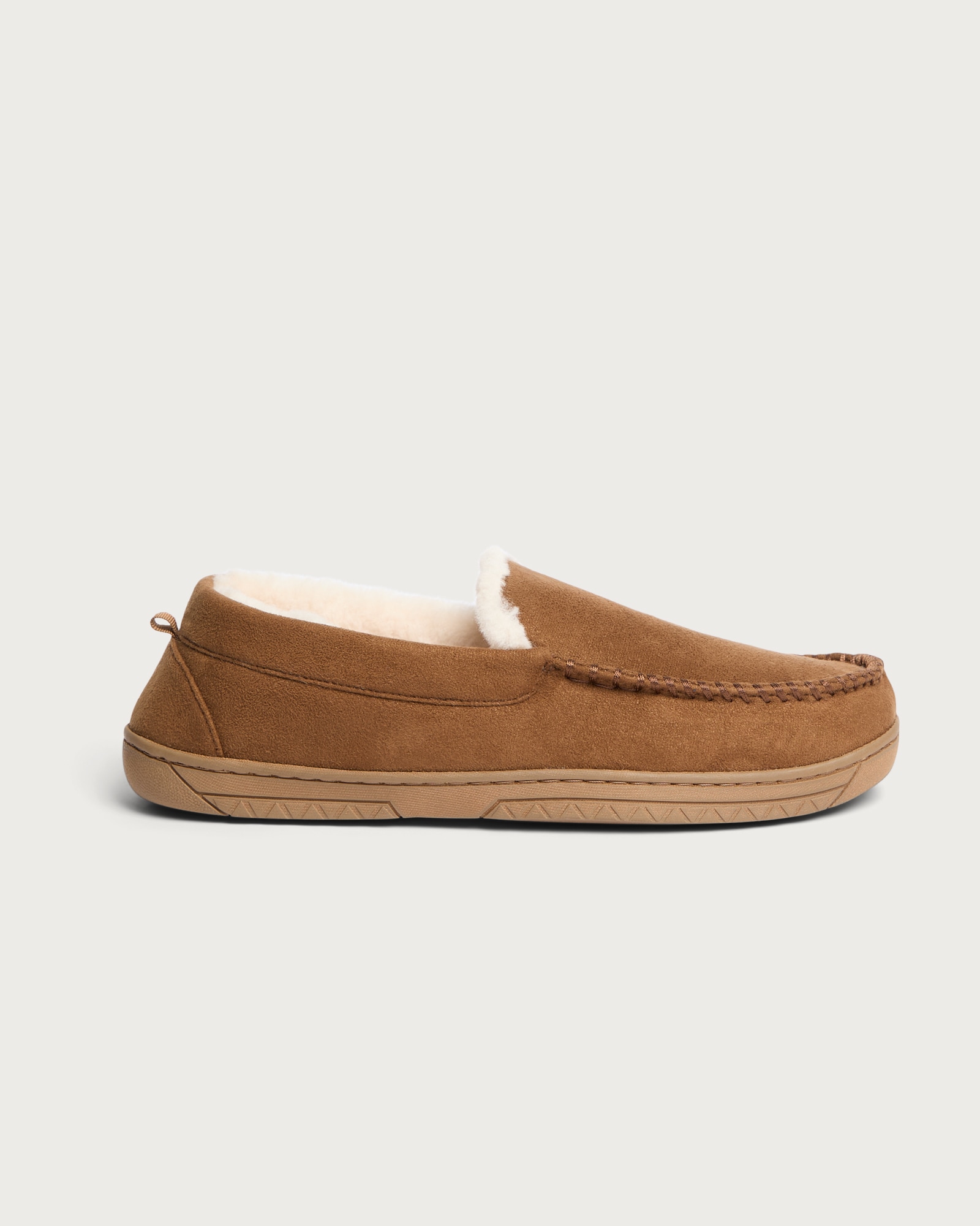 F&F Faux Suede Fur Lined Moccasin Slippers in Tan