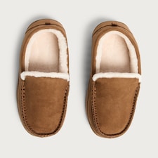 F&F Faux Suede Fur Lined Moccasin Slippers in Tan thumbnail 2
