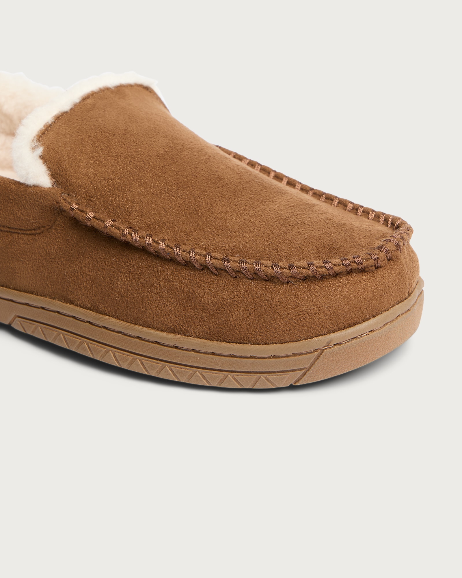 F&F Faux Suede Fur Lined Moccasin Slippers in Tan thumbnail 3