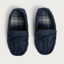 F&F Bow Detail Moccasin Slippers in Navy thumbnail 2