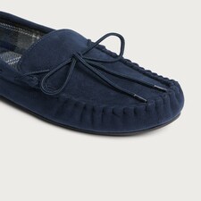 F&F Bow Detail Moccasin Slippers in Navy thumbnail 3