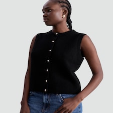 F&F Knitted Button Up Waistcoat with Wool in Black