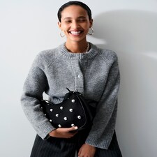 F&F Knitted Button Front Cardigan with Wool in Grey thumbnail 2