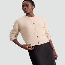 F&F Knitted Button Up Cardigan with Wool in Neutral thumbnail 2