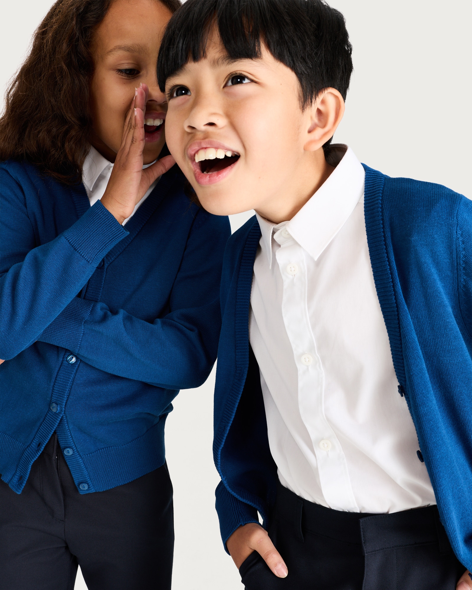 F&F School Unisex 2-Pack Pure Cotton Knitted Cardigans in Blue