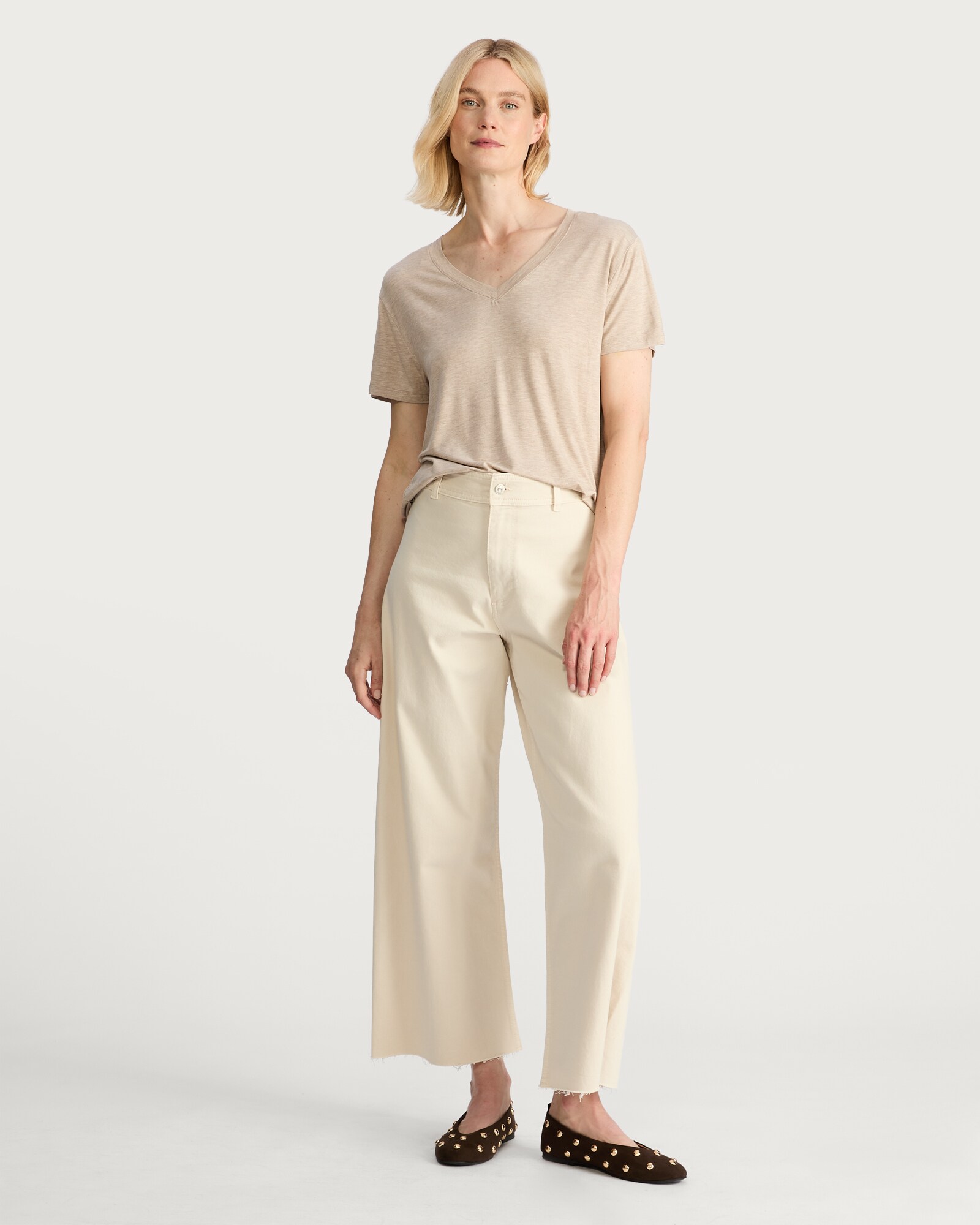 F&F V Neck Short Sleeved T-Shirt in Neutral thumbnail 2