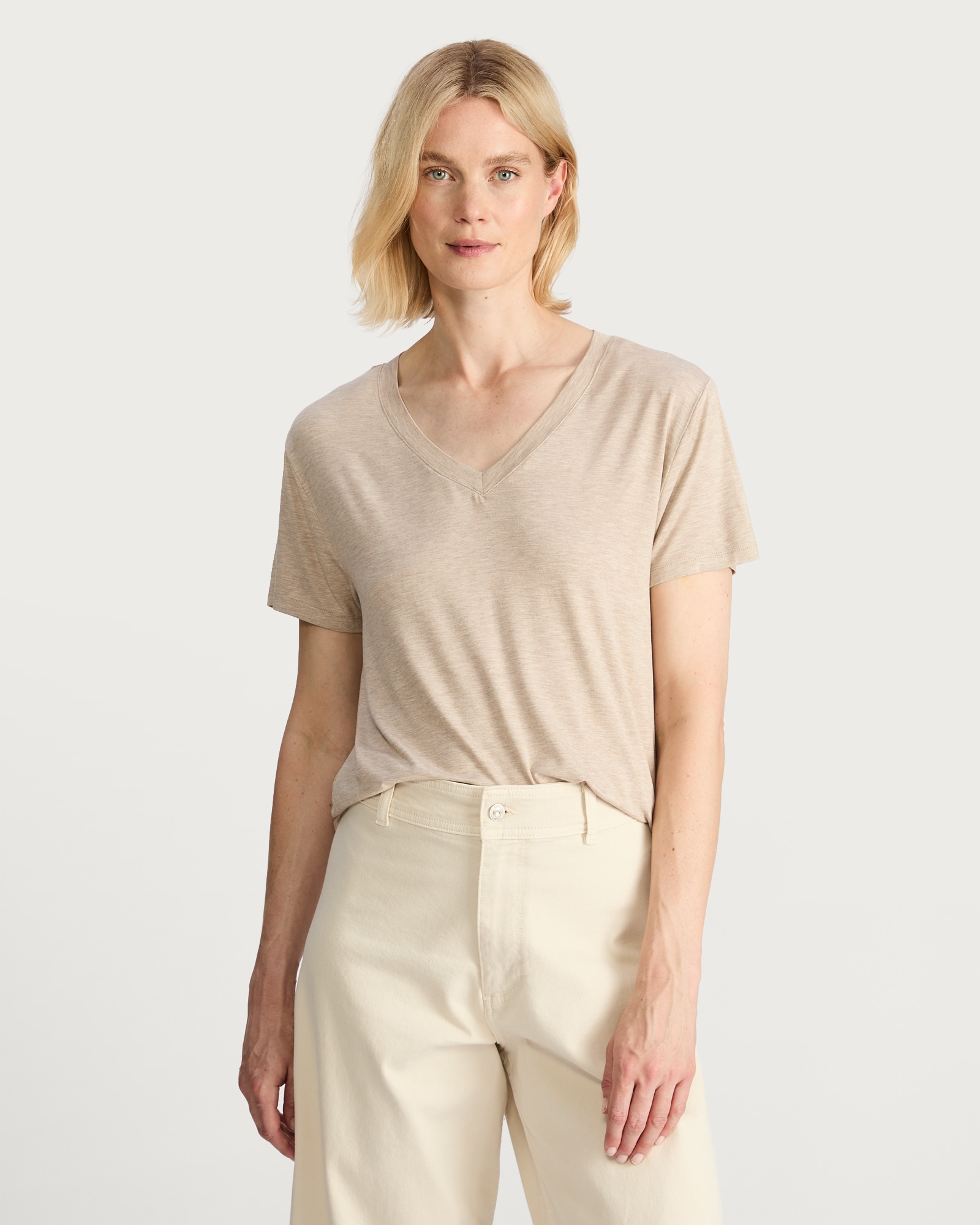 F&F V Neck Short Sleeved T-Shirt in Neutral thumbnail 3