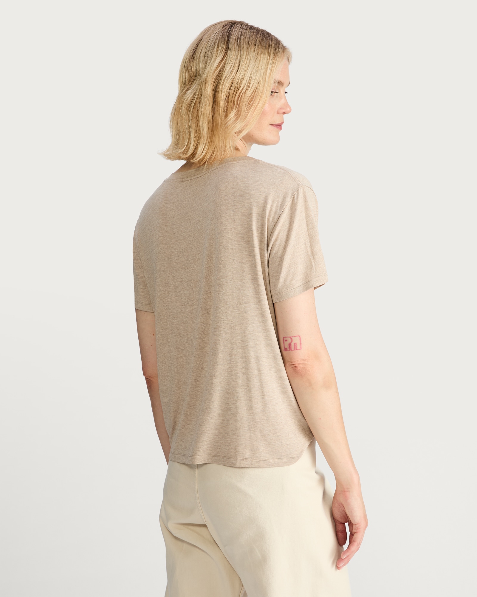 F&F V Neck Short Sleeved T-Shirt in Neutral thumbnail 4