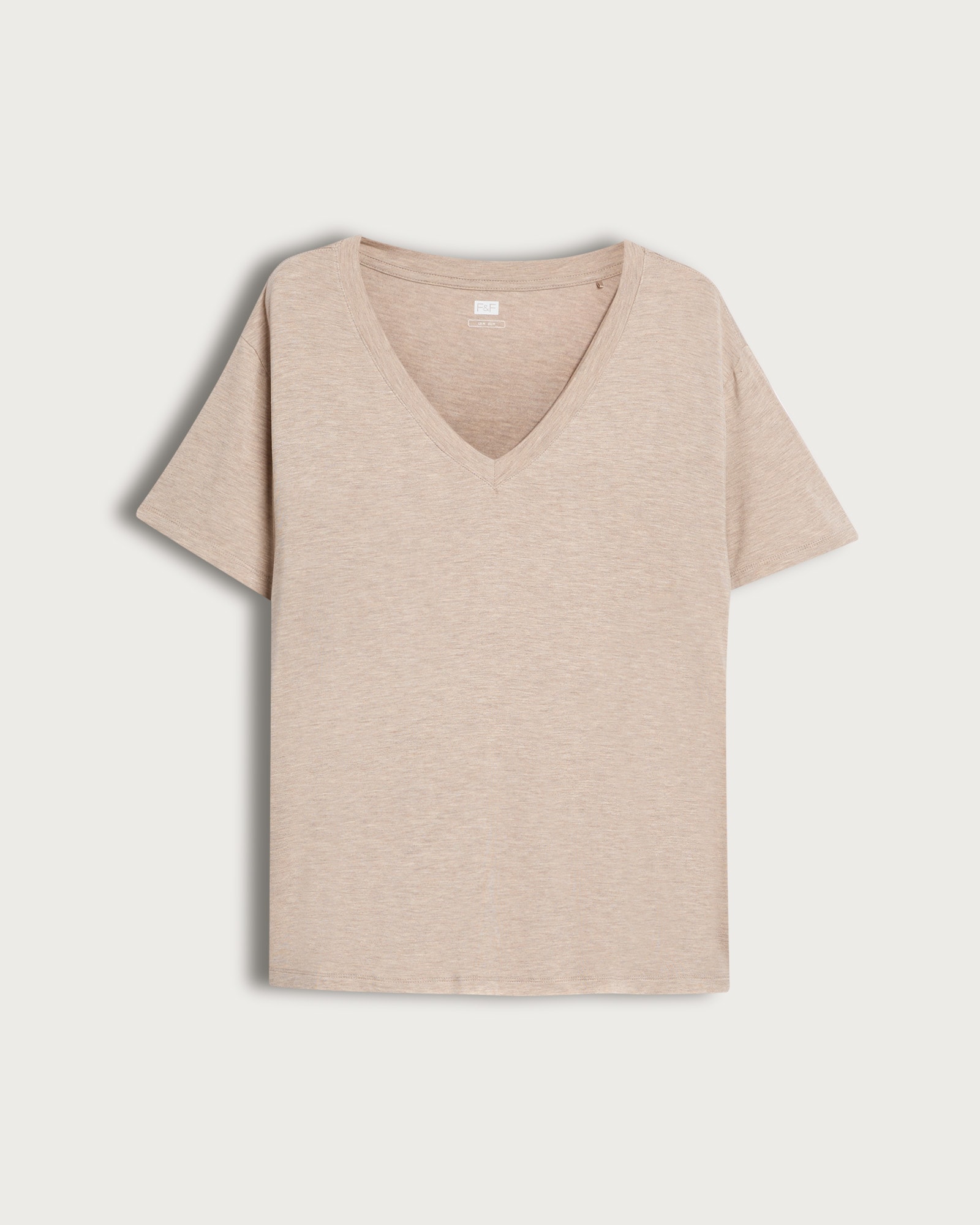 F&F V Neck Short Sleeved T-Shirt in Neutral thumbnail 5