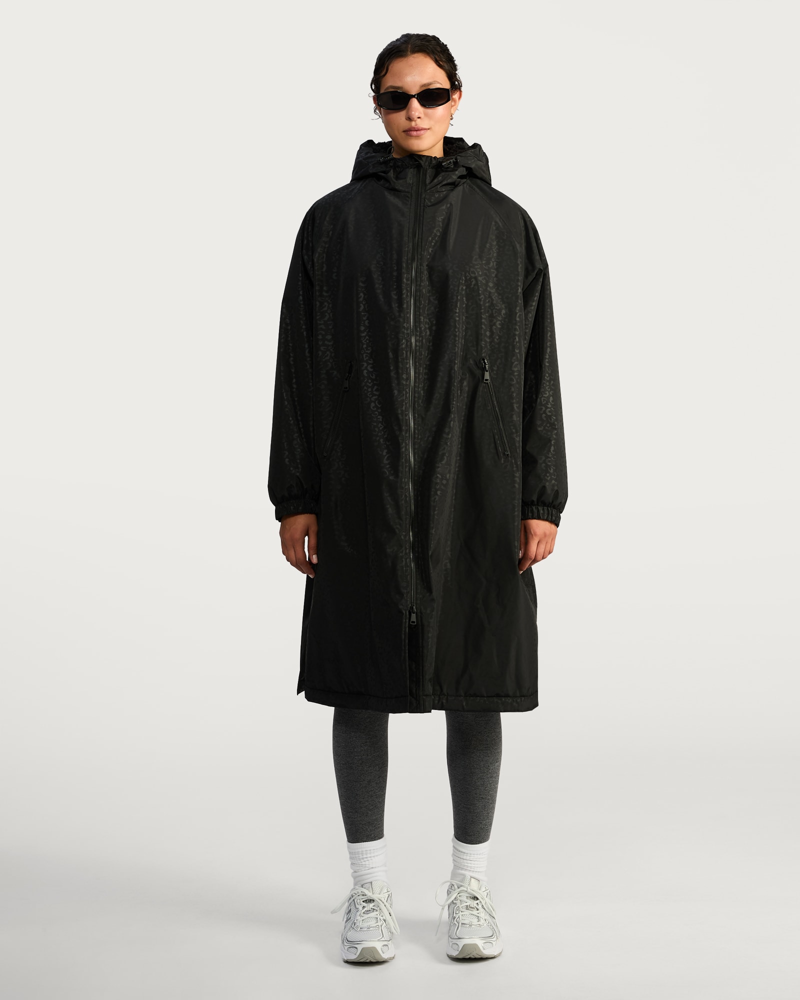 F&F Tonal Leopard Print Waterproof All Weather Robe in Black