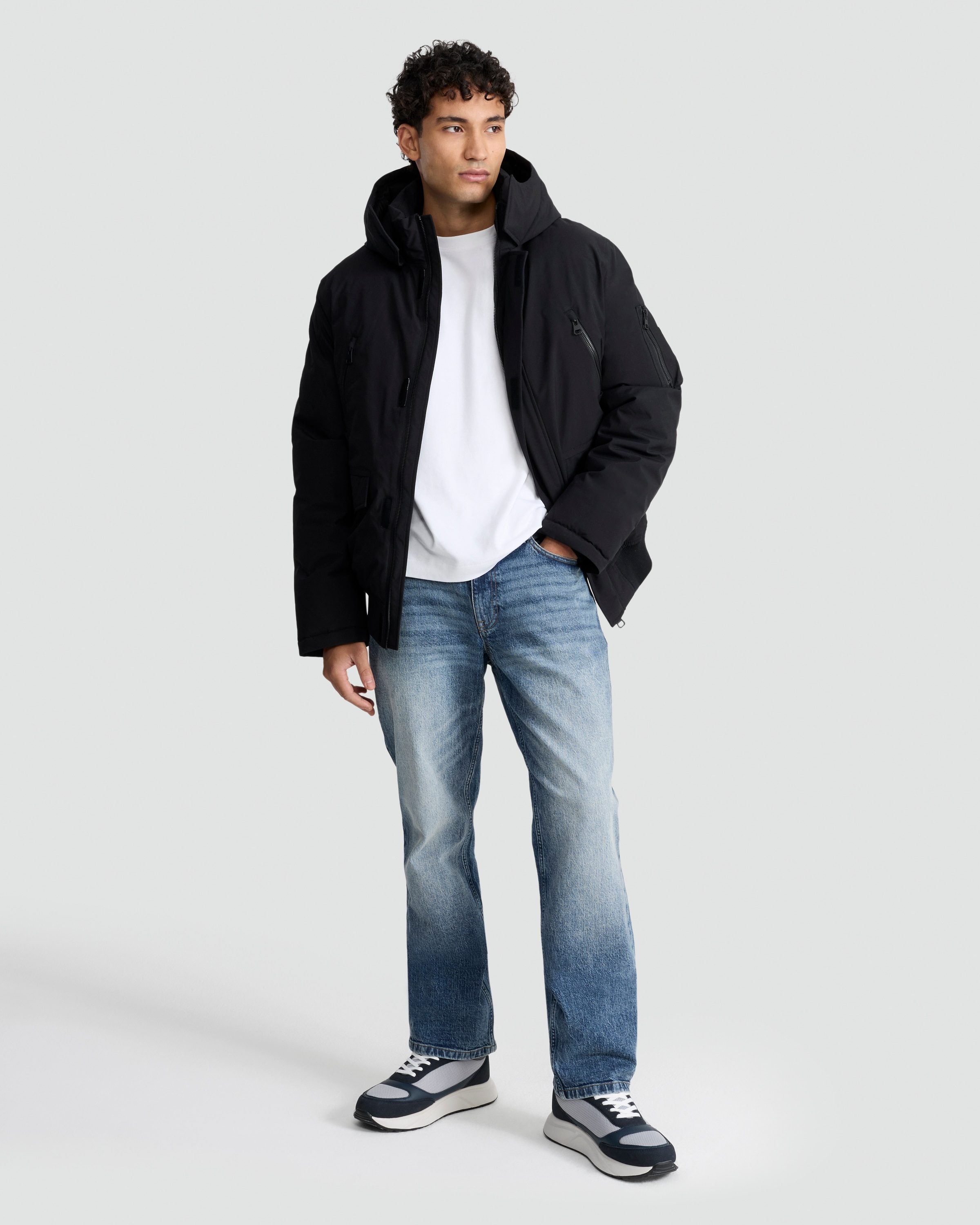 F&F Shower Resistant Hooded Puffer Jacket in Black