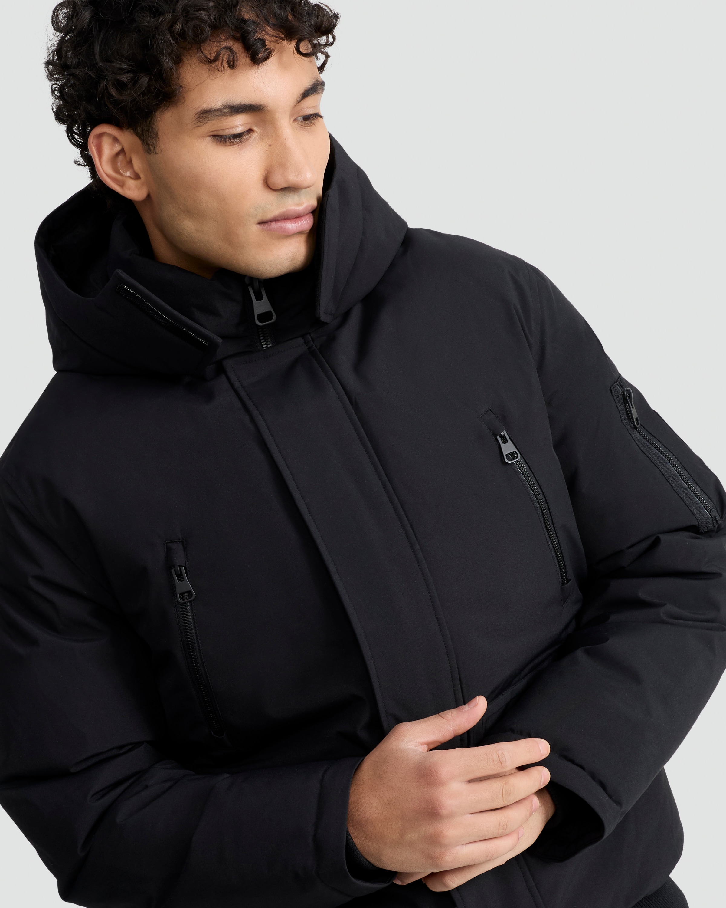 F&F Shower Resistant Hooded Puffer Jacket in Black thumbnail 2