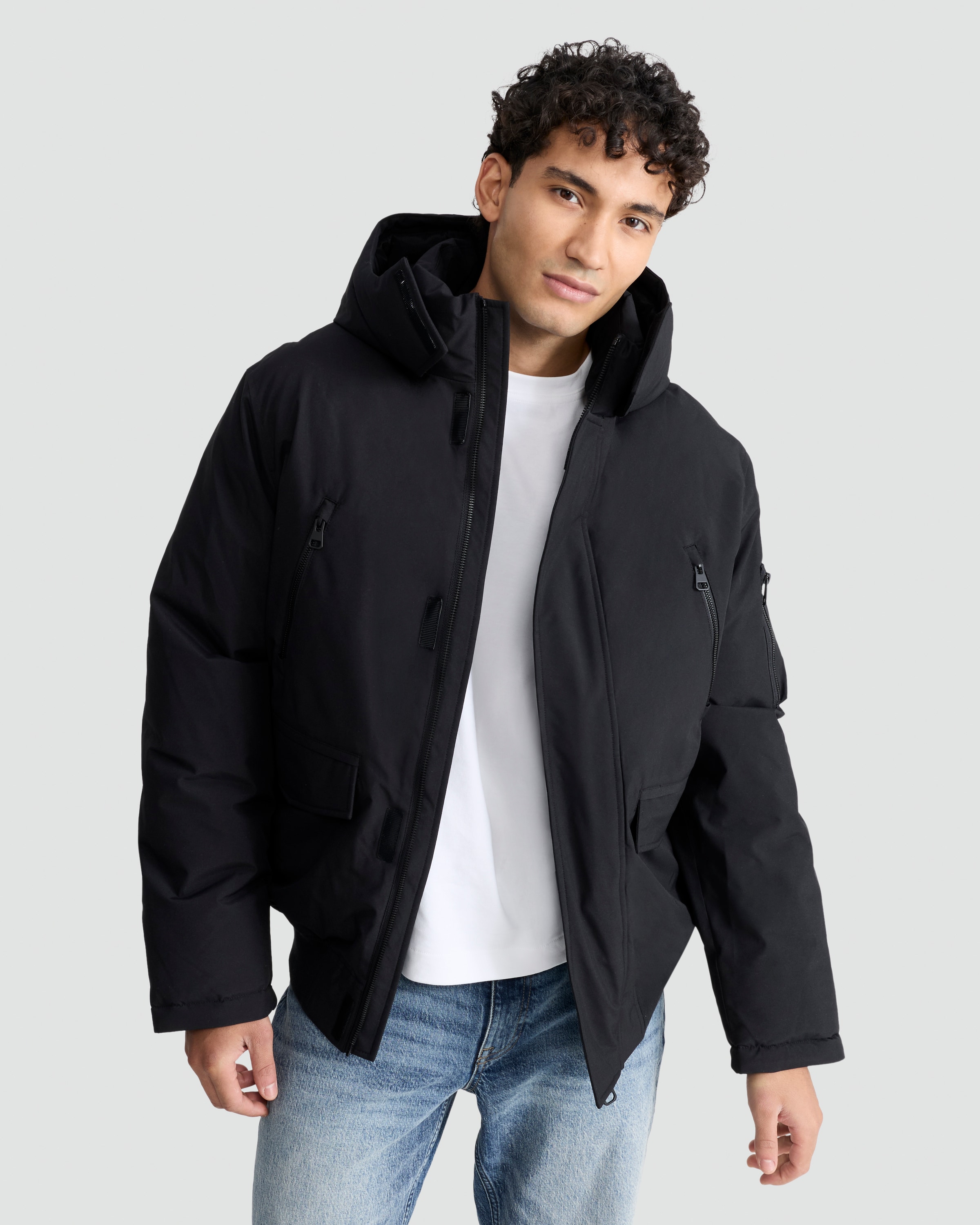 F&F Shower Resistant Hooded Puffer Jacket in Black thumbnail 3