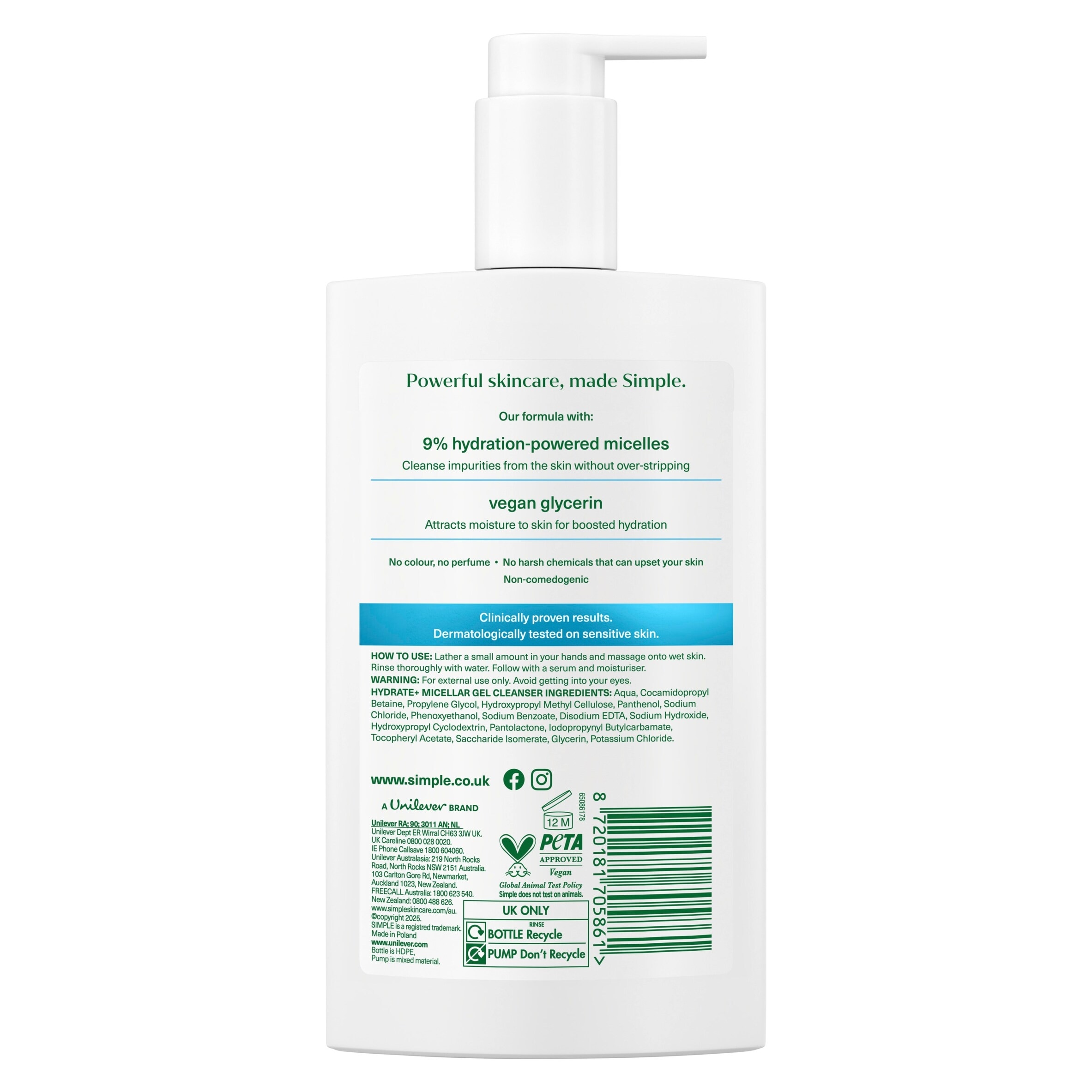 Simple Hydrate+ Micellar Gel Cleanser 240ml thumbnail 2