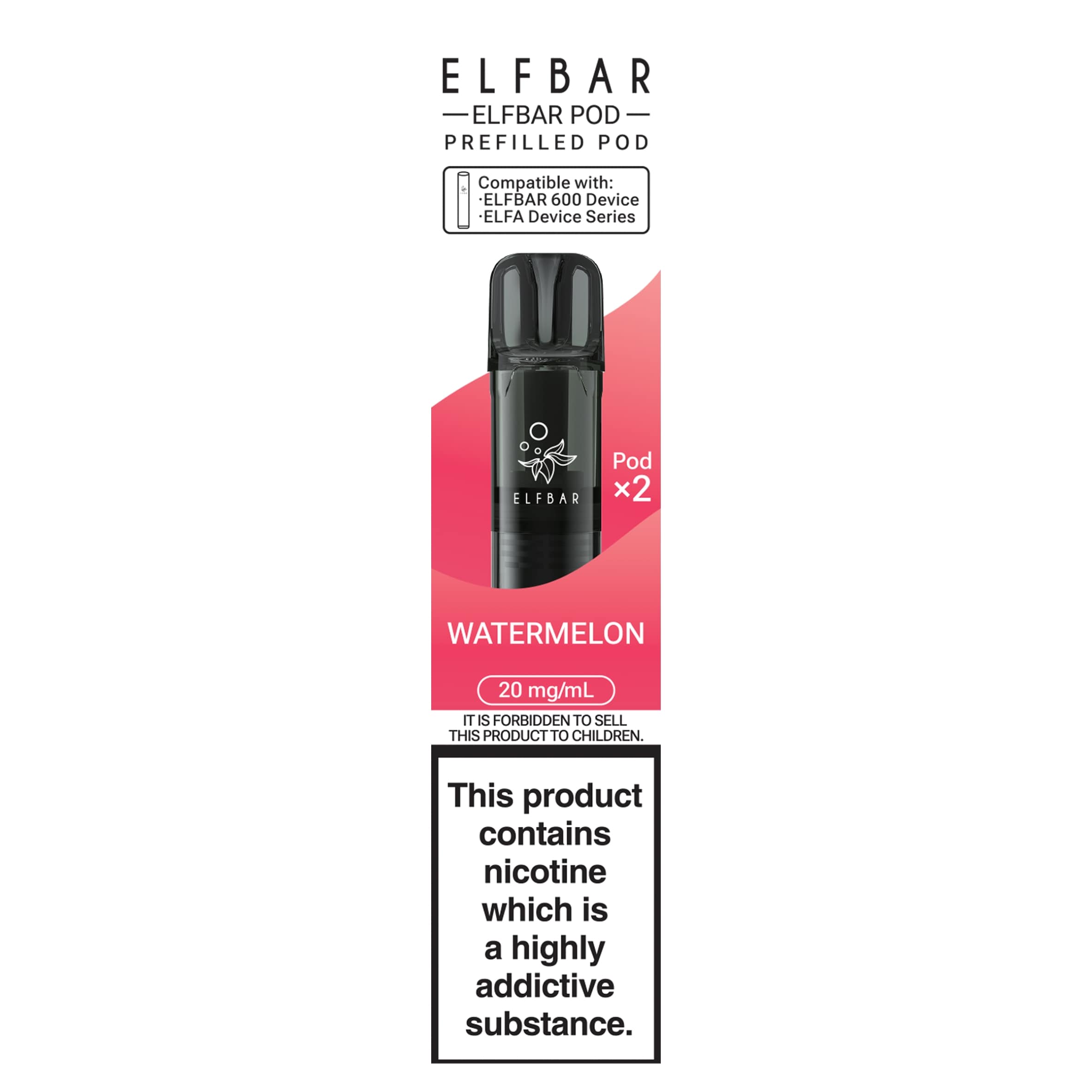 Elf Bar 600 Refillable Pod Watermelon 20mg/ml 2 x 2ml