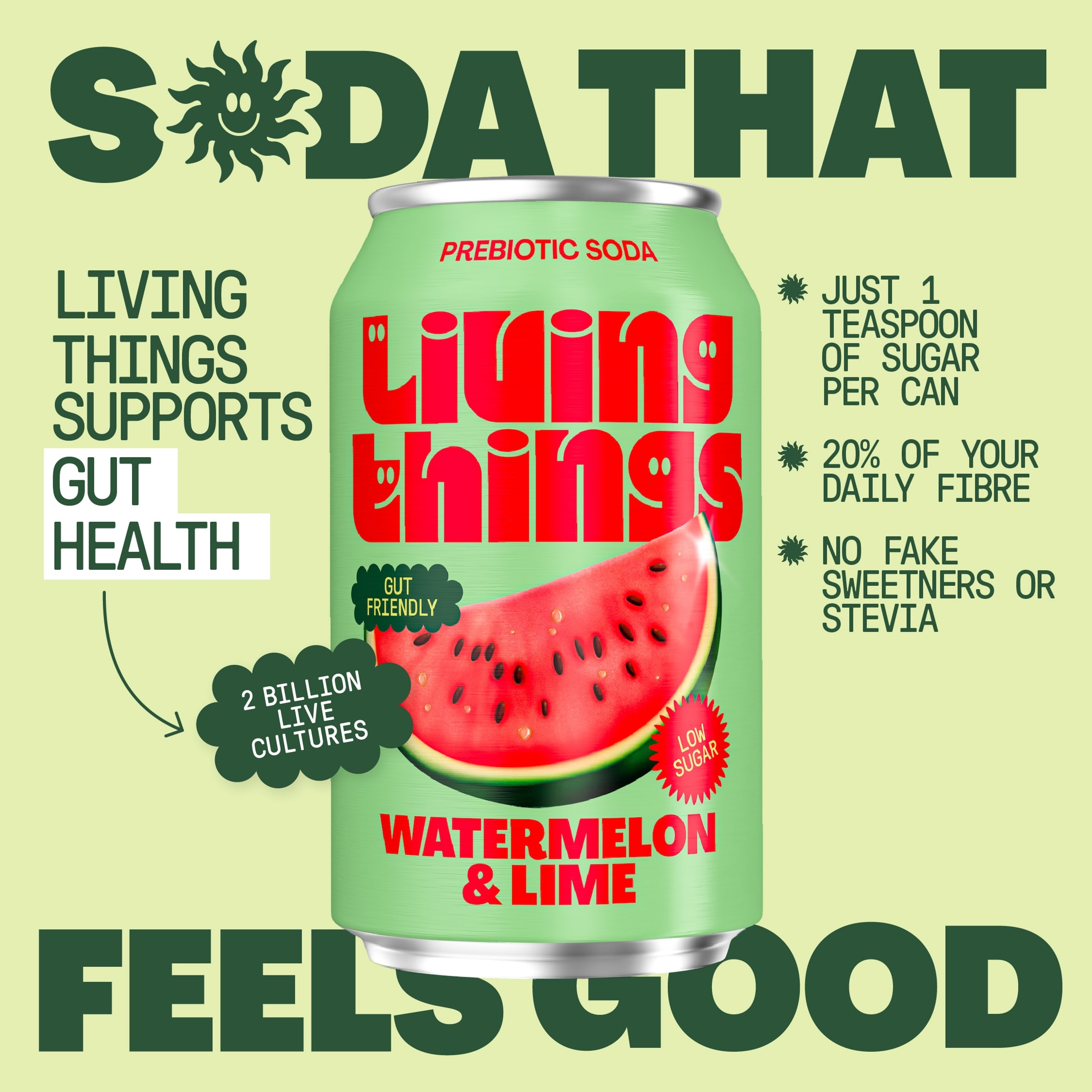 Living Things Watermelon & Lime Soda 4x 330ml thumbnail 3